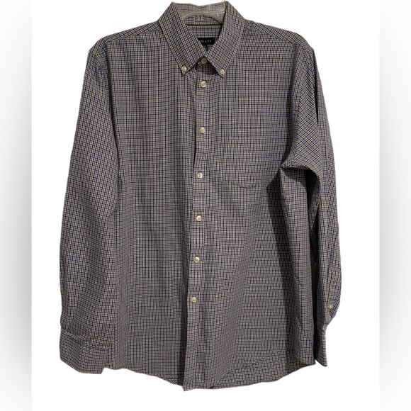 Van Heusen Mens Shirt Button Down Long Sleeve Gray Blue White Plaid Size Medium - Picture 3 of 4